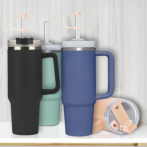 Miniatura 7 de Pajitas de repuesto para vaso Stanley 20, 30, 40 onzas, popotes transparentes reutilizables de 12 pulgadas con tapón de silicona rosa para vasos de