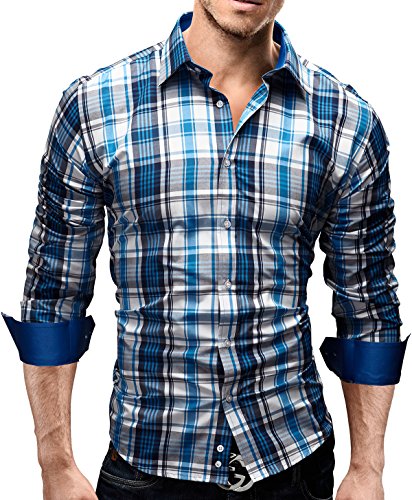 MERISH Camicia Uomo, a Scacchi, Slim Fit 3 Colori