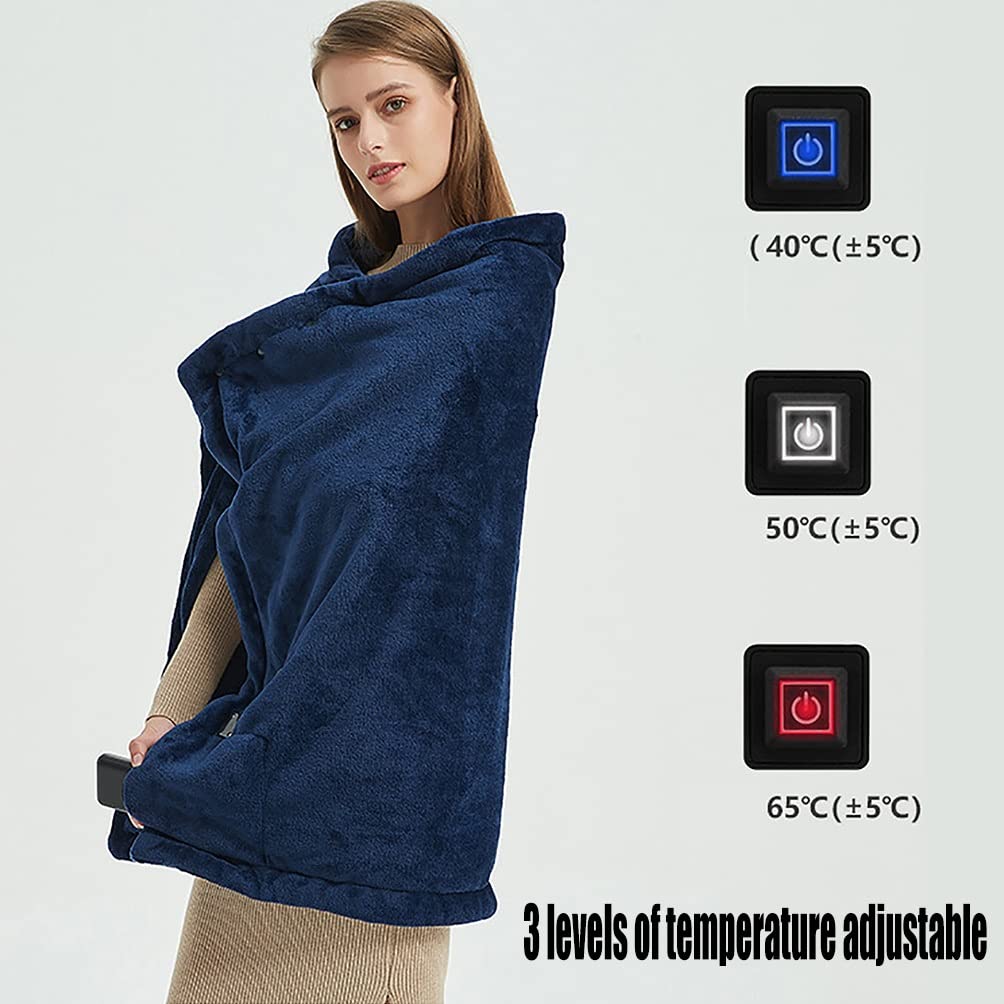 Koc elektryczny, koc podgrzewany USB elektryczny koc grzewczy szal, podwójny koralowy polar ciepły szal na ramię (Blue)