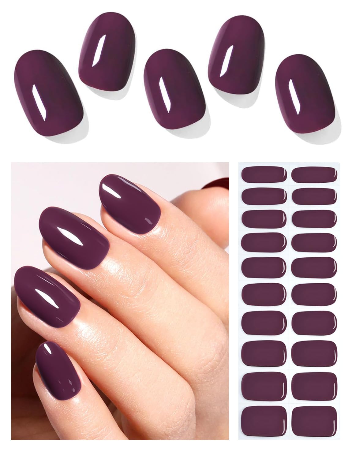 Wahrshei Nagelfolien | 20 Plum UV Gel Nagelfolie | Nagelfolie Selbstklebend | Gel Nail Stickers, Gellack Wraps für Nagel