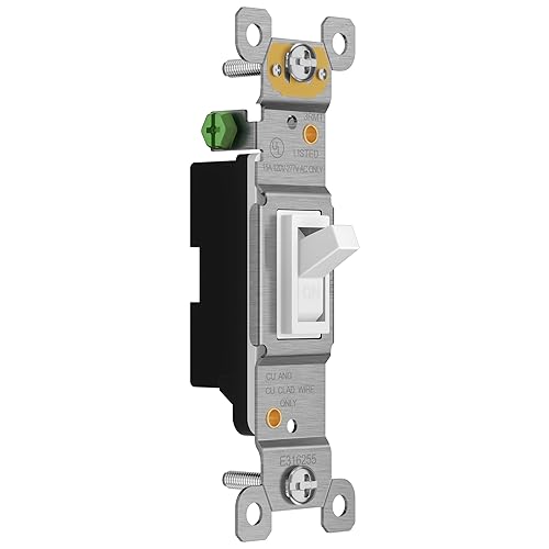 Miniatura 2 de ENERLITES Interruptor de luz de palanca, polo único, 15 A, 120-277 V, tornillo de puesta a tierra, grado residencial, certificación UL, 88115-W-10