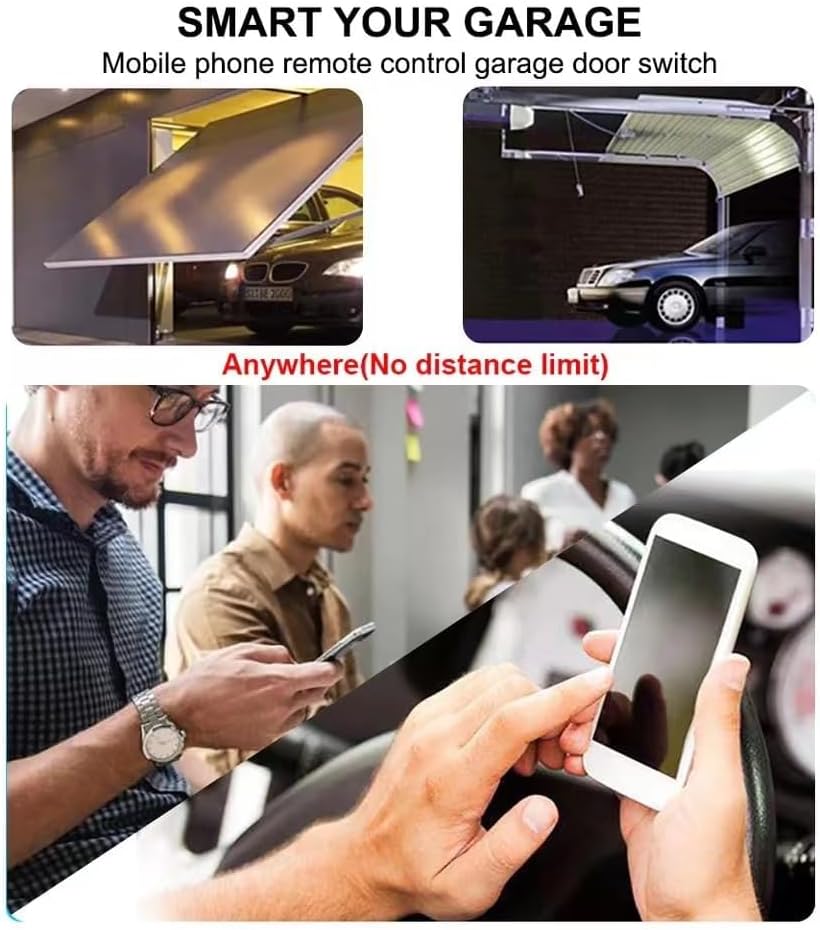 Image showing a person controlling a garage door with a smartphone, labeled 'Smart Your Garage'