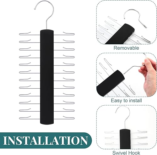 Miniatura 3 de Sawysine Paquete de 2 percheros de madera para corbatas y cinturones para hombres con 24 ganchos giratorios de 360 grados, accesorios para bufandas