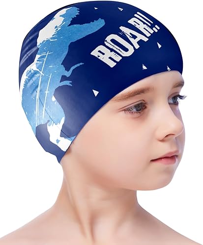 Gorros de natación de dinosaurio para niños, niños y niñas, diseño divertido impermeable para niños, gorro de natación para niños, impermeable,