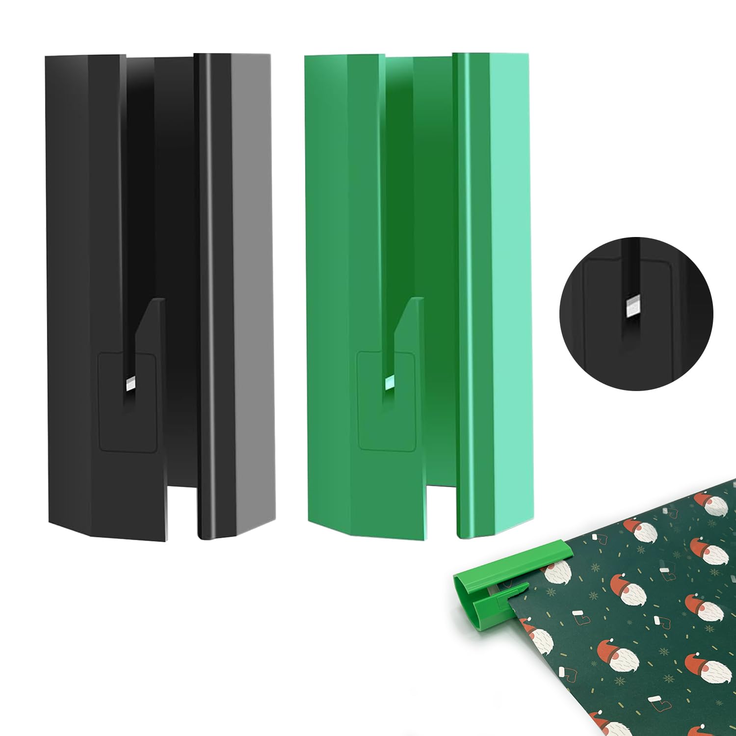 2 Rollen Geschenkpapier Schneider mit 4 Klingen, Gift Wrapping Paper Cutter für Weihnachten Geburtstag Halloween Feiertage Bastel-Geschenkpapier, Schieben Tragbare Papierschneider (Schwarz + Grün)