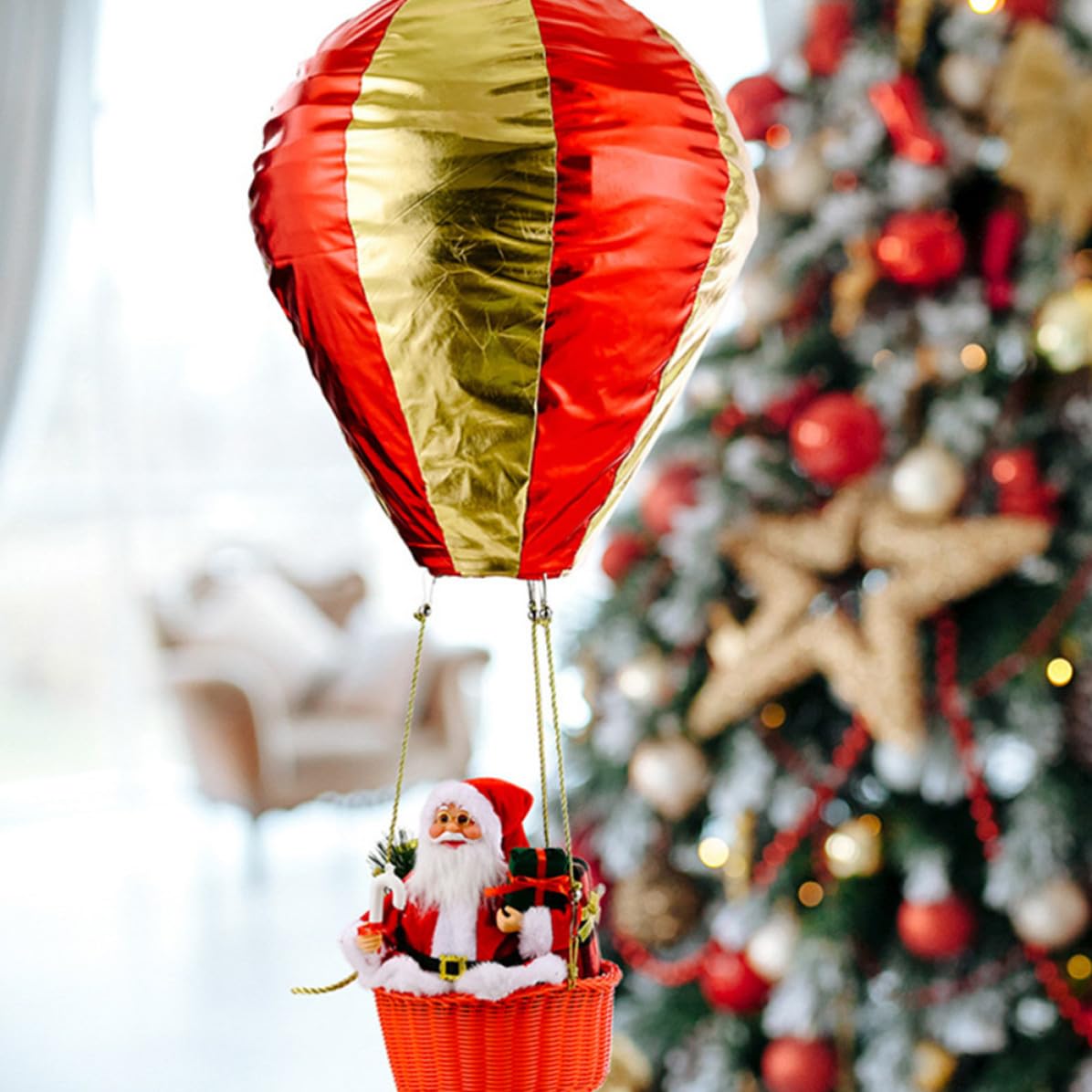 Ornement de Noël Festif Montgolfière en Tissu pour Fenêtre et Plafond