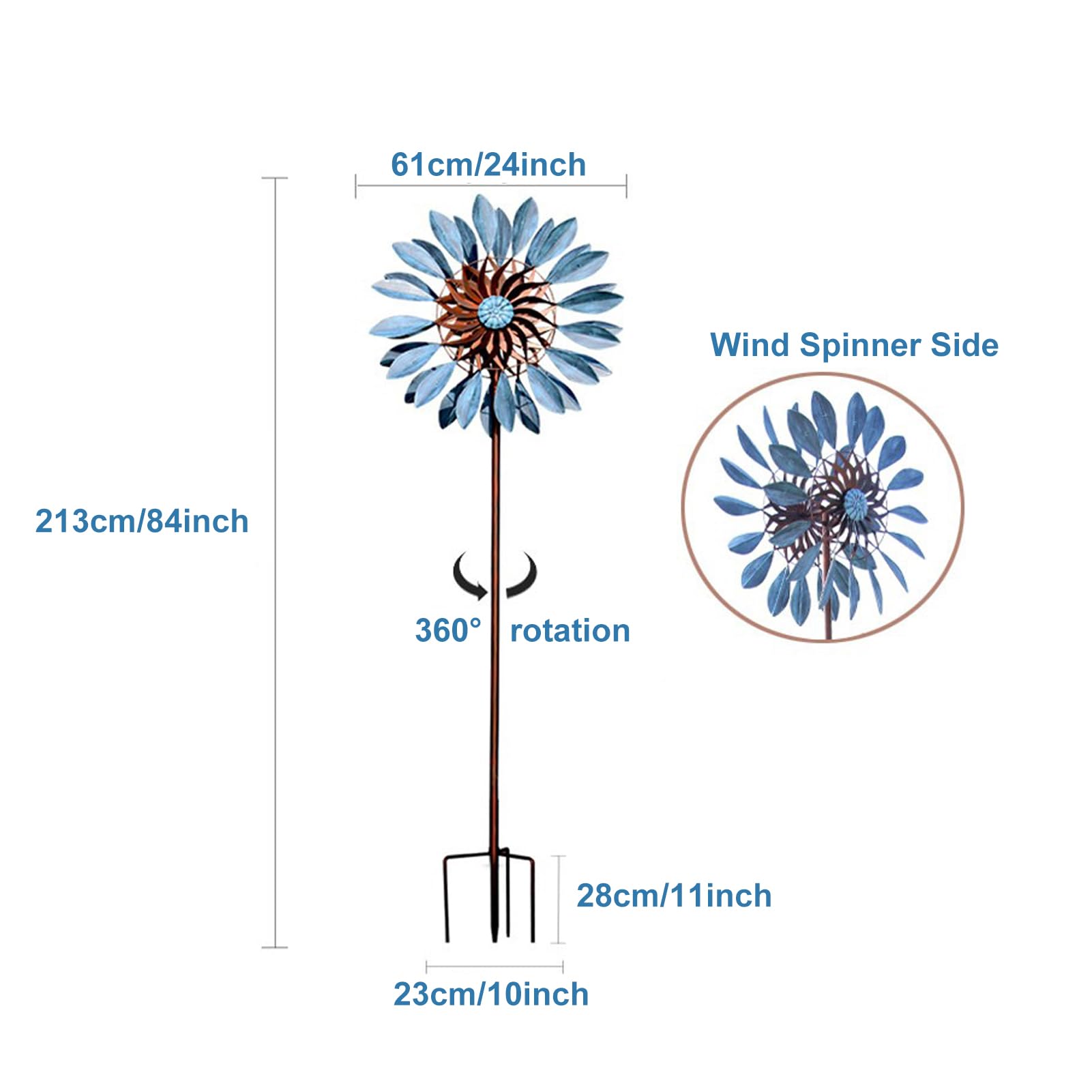 Mulino a Vento all'aperto,Girandola in Metallo da Giardino,152 cm/213 cm Girandola cinetica per Esterni,Mulini a Vento Decorazioni per Prato per Patio Ornamento da Cortile