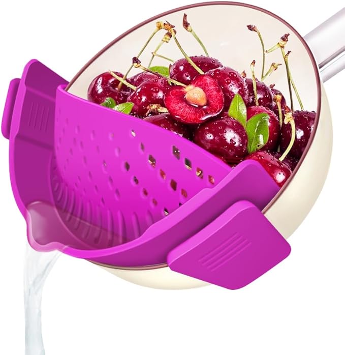 YEVIOR Clip on Strainer for All Pots Pan,Silicone Pasta Strainer Kitchen Gadgets,Collapsible Colander for Noodle,Vegetables,Fruit,Spaghetti (Grey)
