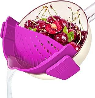 YEVIOR Clip on Strainer for Pots Pan Pasta,Silicone Food Strainer Hands-Free Pan Strainer, Clip-on Kitchen Food Strainer for Spaghetti, Pasta, Ground Beef Fits All Bowls and Pots (Purple)
