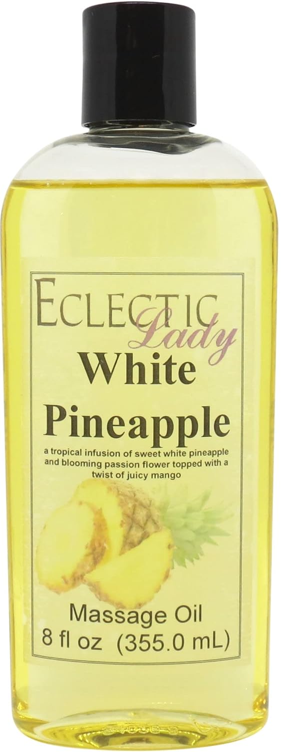 White Pineapple Massage Oil, 8 oz, with Sweet Almond Oil and Jojoba Oil, Preservative Free, Perfect for Aromatherapy and Relaxation