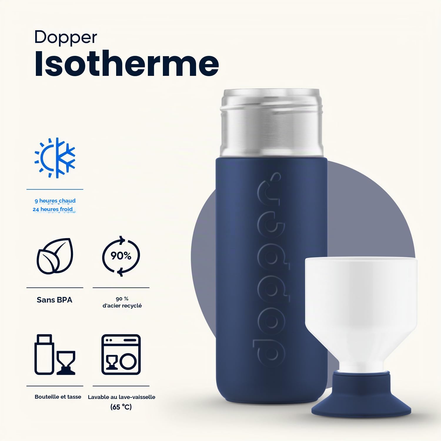 Dopper Insulated 1L Breaker Blue - La bouteille isotherme 12h de boisson chaude, 24h de boisson froide - La gourde réutilisable acier inoxyable d'eau, thé, café