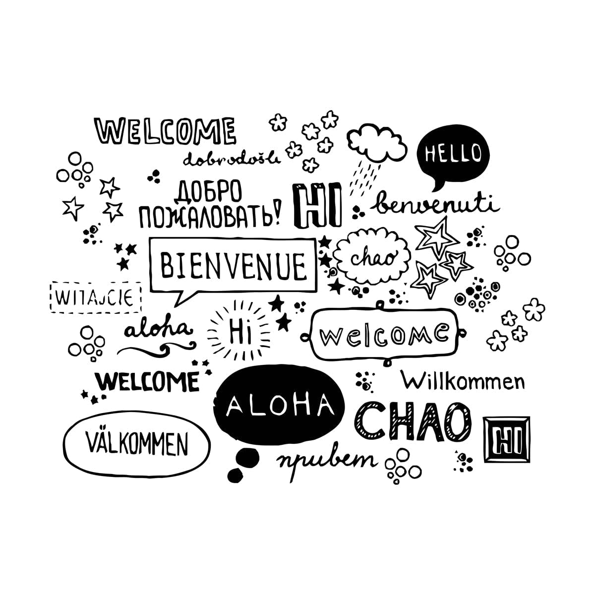 Lzhouting Wall Stickers 5121 Patterns Multiple National Languages Welcome Coffee Cafe Shop Hello Quote Window Glass Wall Sticker Decal Vinyl Home Small - 43X56cm