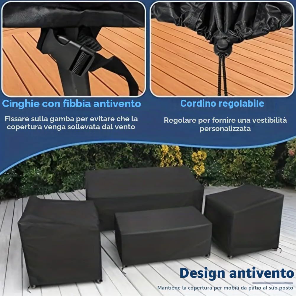 Besttoolifes Set di 4 coperture protettive robuste e affidabili per mobili da giardino, impermeabili, resistenti ai raggi UV, resistenti agli strappi (nero 420D)