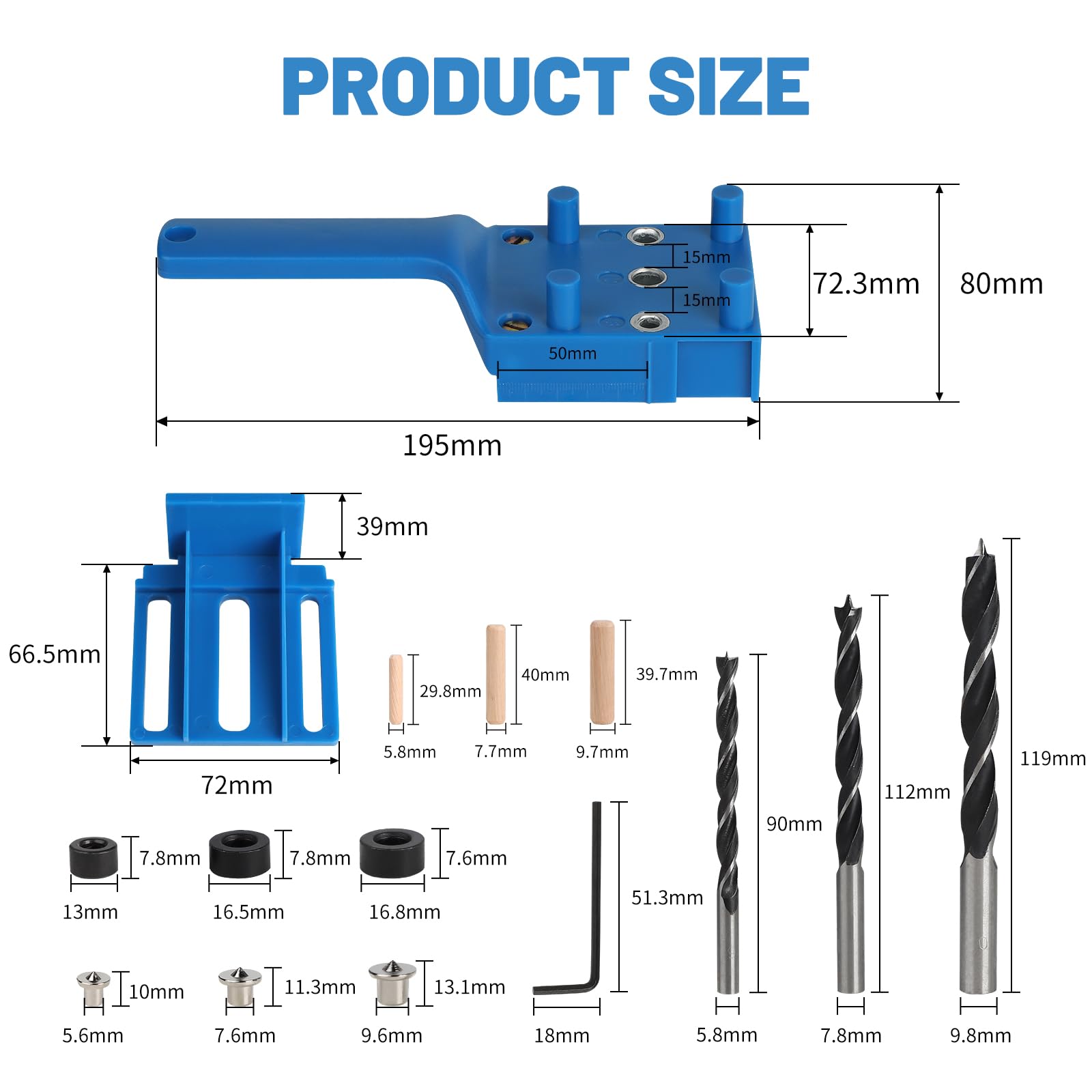 EXLECO Dima per Spinatura Legno Regolabile Dima per Fori Legno Fori di Posizionamento 6/8/10mm Dima per Fori a Tasca Guida per Trapano Guida Foratura Puncher Locator Maschere per Fori Tascabili Blu