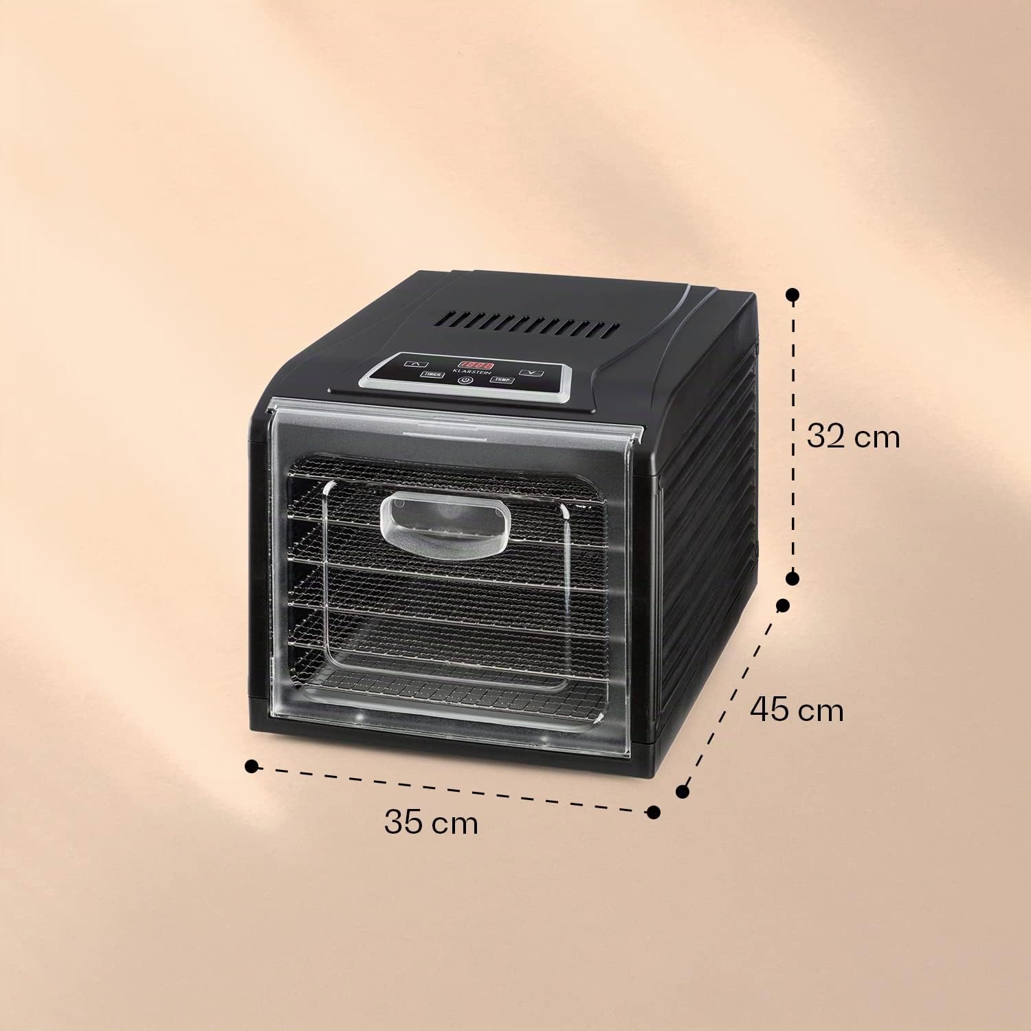 KLARSTEIN Fruit Jerky DryPower - Déshydrateur alimentaire, Machine à sécher les fruits, Le goût reste intact, Réglage température, Minuteur, Ventilateur, Grilles amovibles, Ecran, 6 Grilles, Noir
