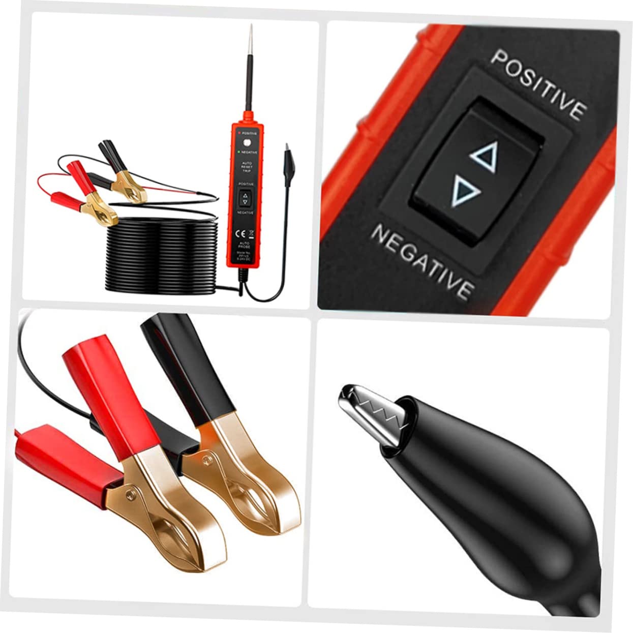 Comprobador de Circuitos Automotriz 6-24v Dc, Clips, Cable 16ft | ABS, Rojo y Negro, Conductividad, Diagnóstico, Enchufes, Sistema Eléctrico, 8A, Bornes Positivo y Negativo
