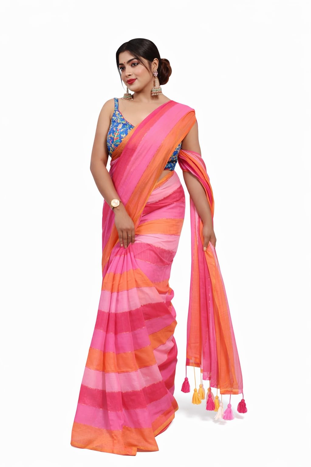 Pink Handloom Cotton Saree-image-1