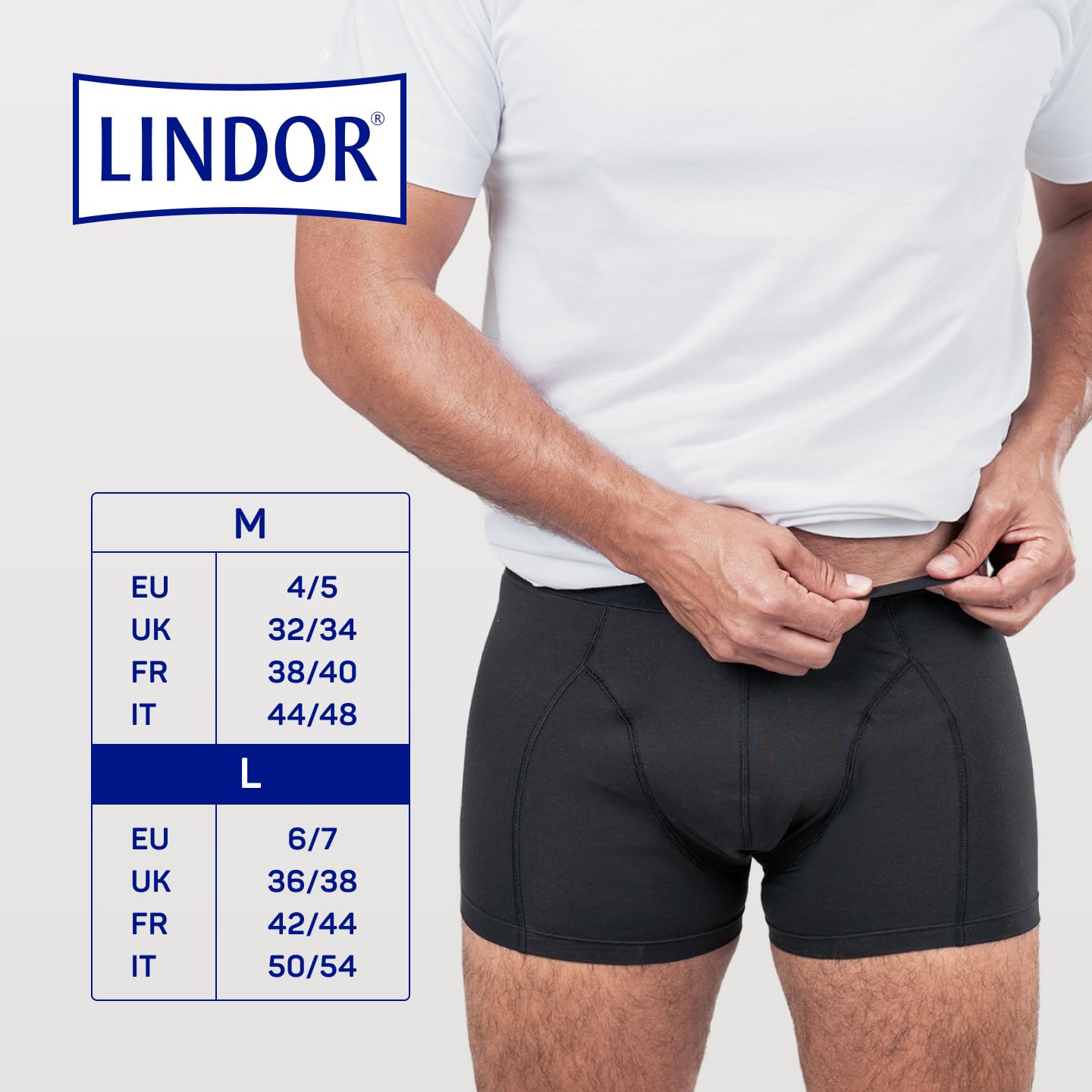 LINDOR MEN - Calzoncillos Absorbentes de Incontinencia, Boxers Protectores para Goteos y Pérdidas, Talla L, Lavables a 60° C, sin Biocidas, Oeko-Tex, Aptos para Secado en Secadora, 5 Uds