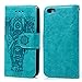 Compatible with iPhone 5 5S SE Case, iPhone 5 5S SE Wallet Case PU Leather Oil Wax Embossed Elephant Detachable Magnetic Wallet Flip TPU Inner Cover Credit Card Slots for iPhone 5 5s SE Blue