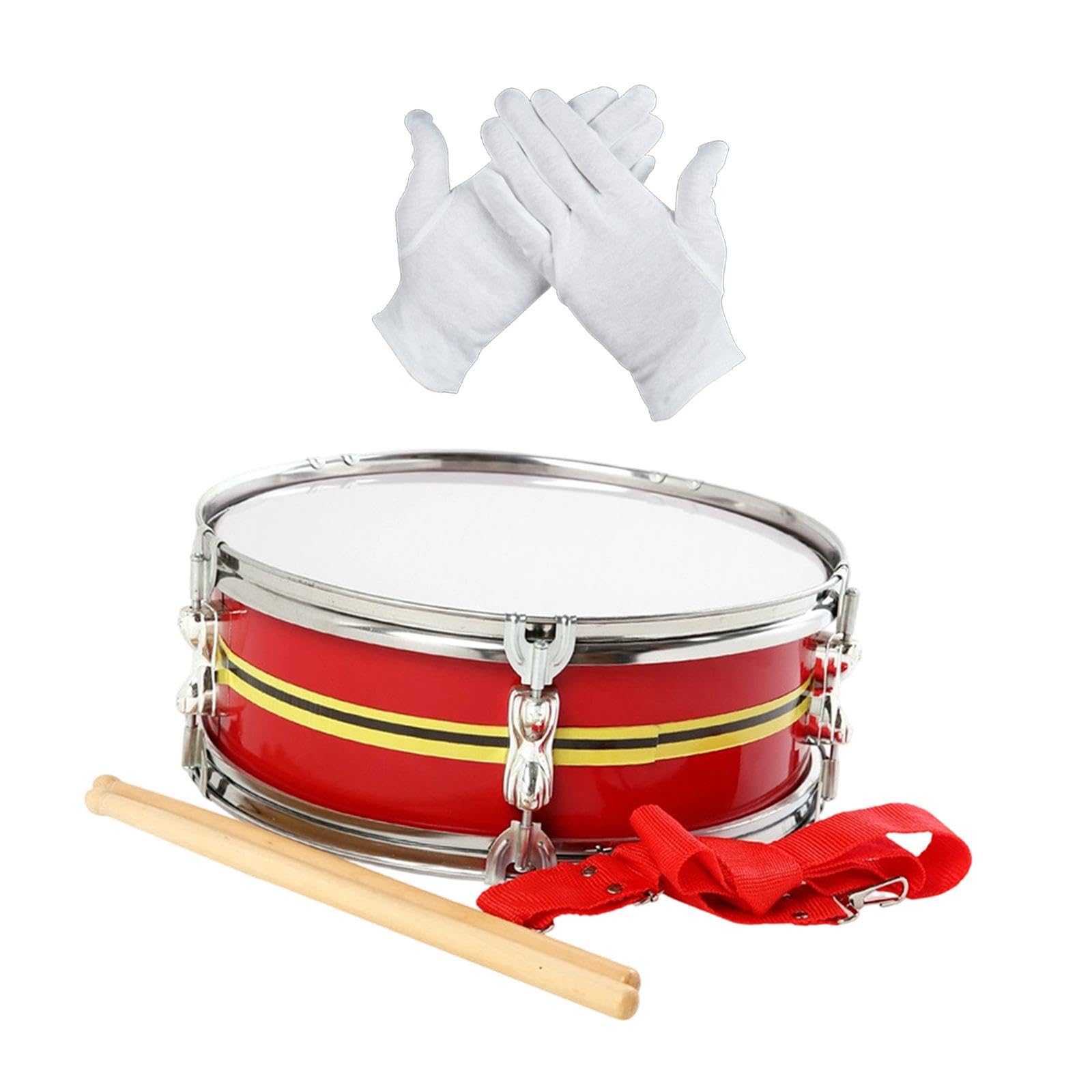 Rullante Tamburo Percussione Set Bacchette Guanti Acciaio Inossidabile Suono Pieno Resistente Adatto per Bambini Adulti Lezioni di Musica Pratica, Rosso Giallo