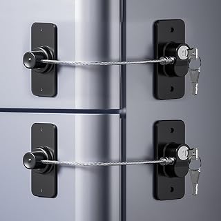 Fridge Lock (2 Pack),Refrigerator Lock with Keys,for Fridge, Cabinet Locks, Drawers, Dishwasher, Toilet and Child Safety Cabinet Locks, Traceless Adhesive No Drilling (Black), 1, AQS2-01