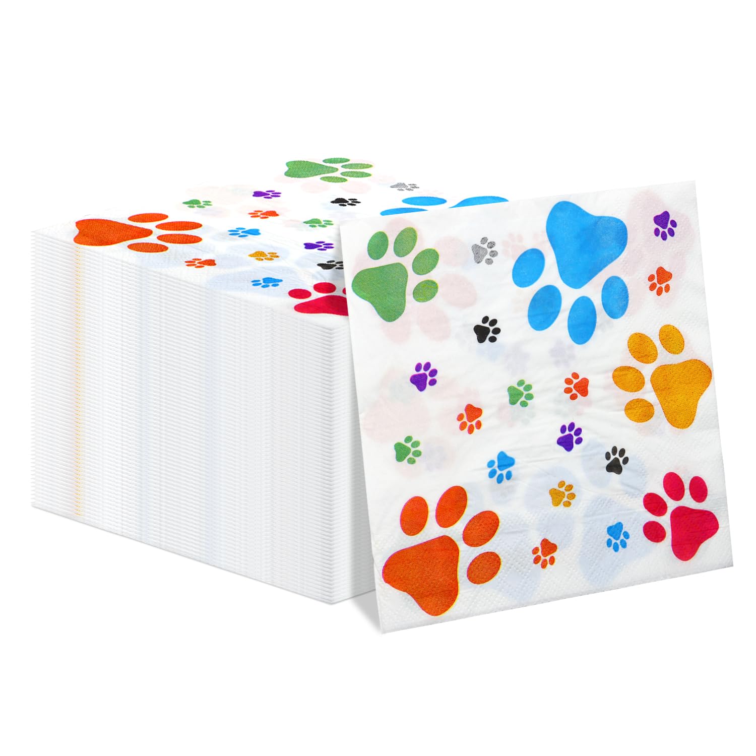 Photo 1 of 100Pcs Dog Print Paper Napkins - 13 x 13inch Colorful Puppy Dog Party Paper for Kids Puppy Party Decorations Animal Birthday Supplies
