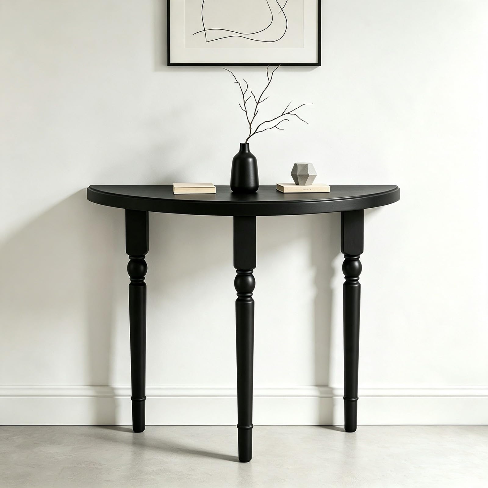 Table console demi-lune en bois massif, meuble d'entrée moderne pour salon