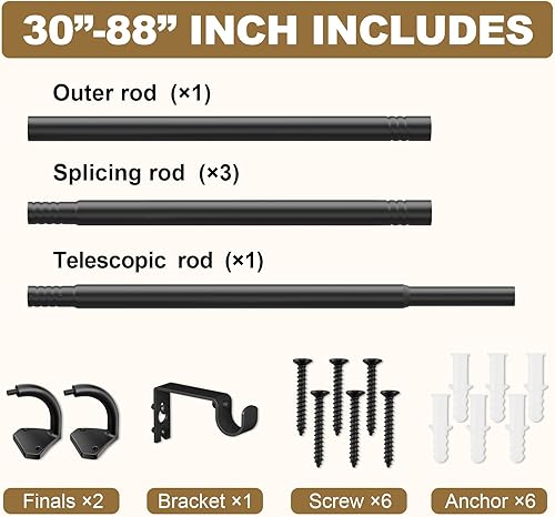 Miniatura 5 de Barras de cortina envolventes negras para ventanas de 48 a 84 pulgadas, barra de cortina telescópica industrial de 58 pulgadas, barras de cortina