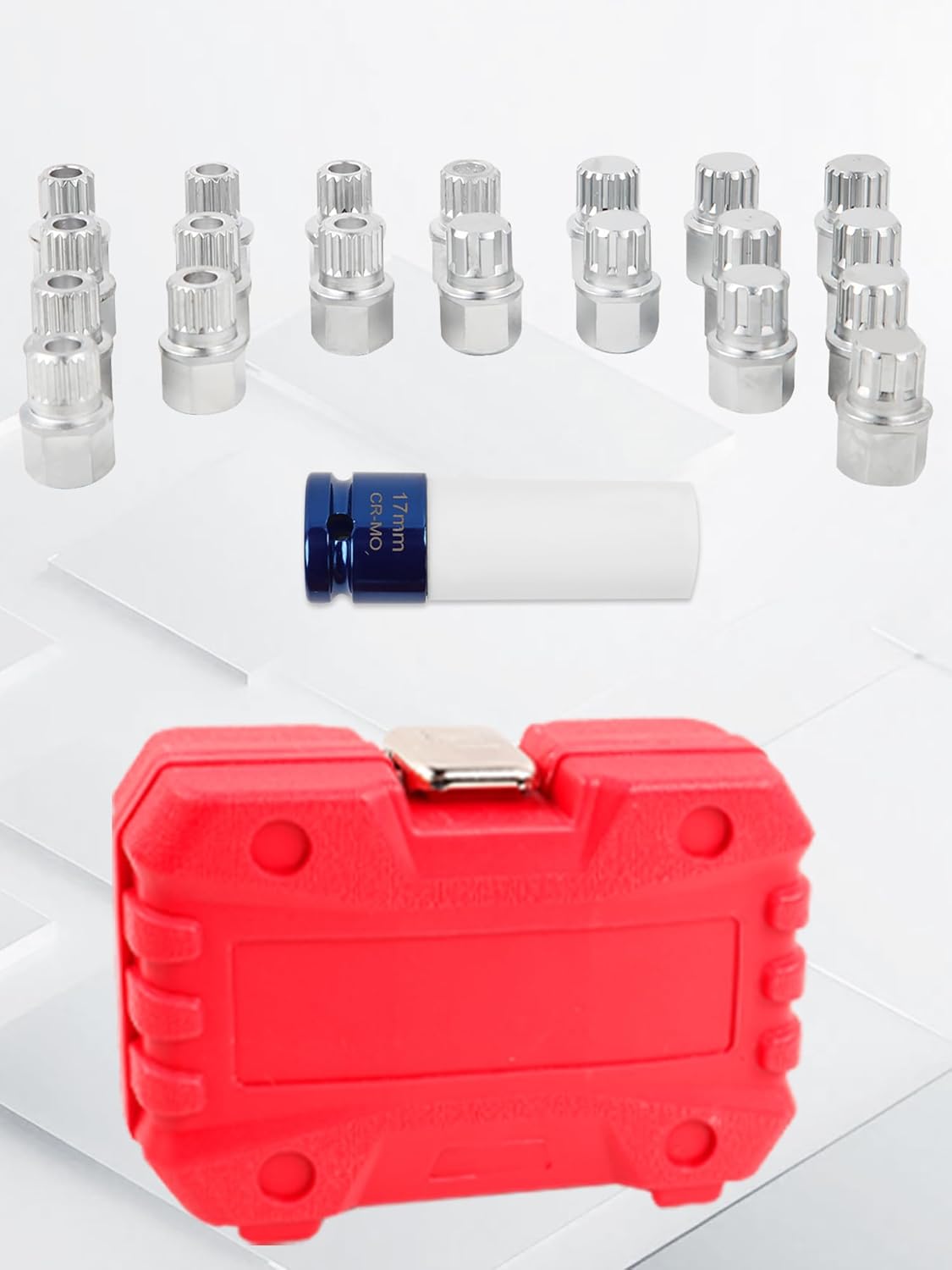 Set of 21, Wheel Lock Key Set, Anti-Theft Lock Lug Nut Screw Remover Wheel Lock Removal Kit with 1/2 inch (12.7mm) Socket Adapter for Mini Series