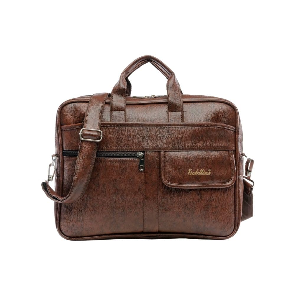 GOLDLINE 15L Laptop Bag | Messenger Bag | Marketing Bag/Executive Bag | side Leather Bag | Leatherette Satchel with Removable Shoulder Strap and Zippered Pockets (40x36x11cm - Brown) (B0CJNZ8J85) Amazon Price History, Amazon Price Tracker