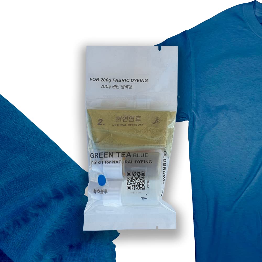 ?? Green Tea Natural dye kit for Fabric, Bright Indigo Blue Color, Cotton Linen Silk Rayon Nylon dye, Cloth Jean dye, tie dye, Mordant, DIY, #51