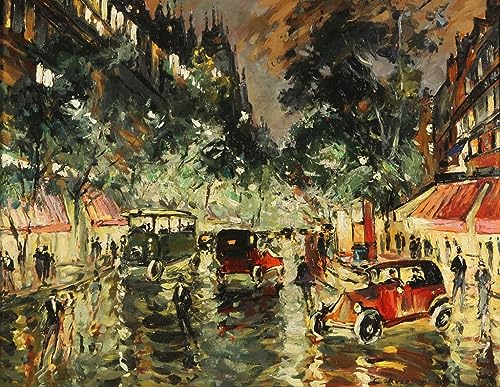 Peinture moderne Nuit pluvieuse à Paris par Korovine, impression sur toile premium 60x90cm