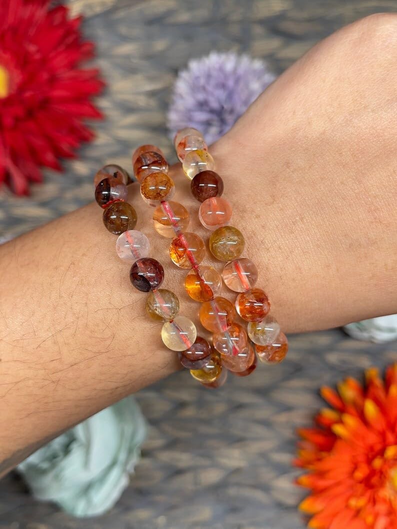 Braccialetto elastico in quarzo naturale semi-prezioso, 6 mm, perline rotonde lisce da 6 mm, braccialetto bohémien, braccialetto regolabile per meditazione spirituale, unisex, con pietre preziose,