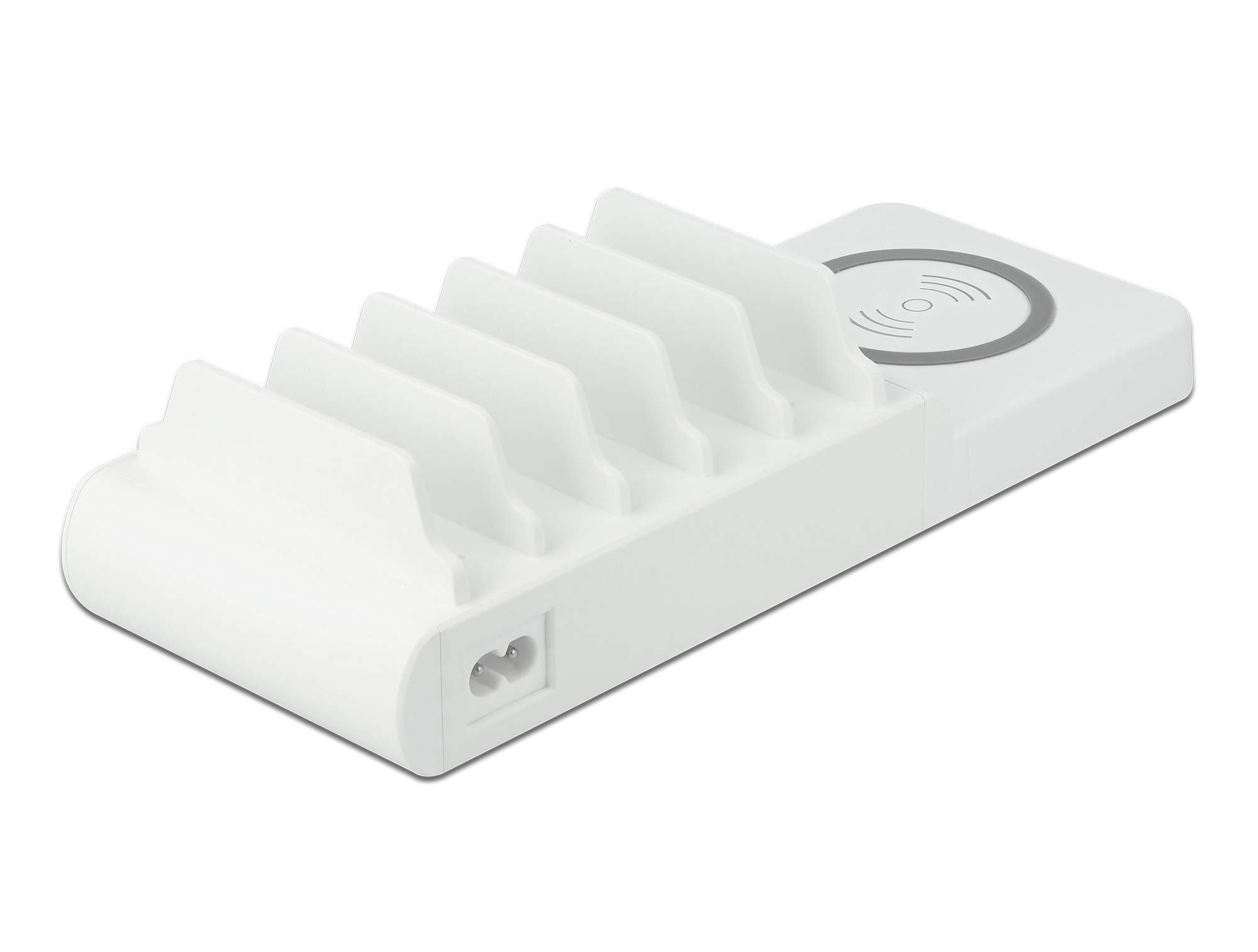 Delock Stazione di ricarica USB 6 in 1 con caricatore wireless, fino a 6 dispositivi contemporaneamente per laptop, smartphone e tablet, (2 USB-C PD + 3 USB A) da 110 W, 41450