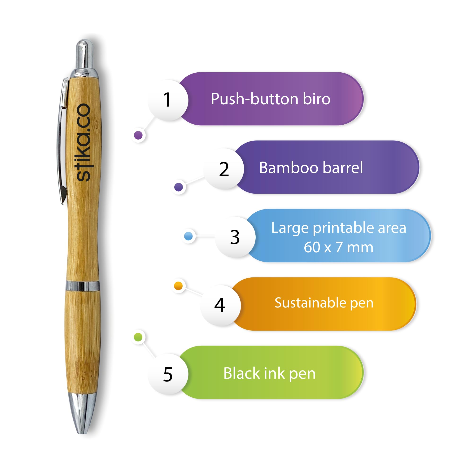 stika.co Penne personalizzate in bambù, penne personalizzate promozionali, ufficio, scuola, evento con il tuo testo/logo (40)
