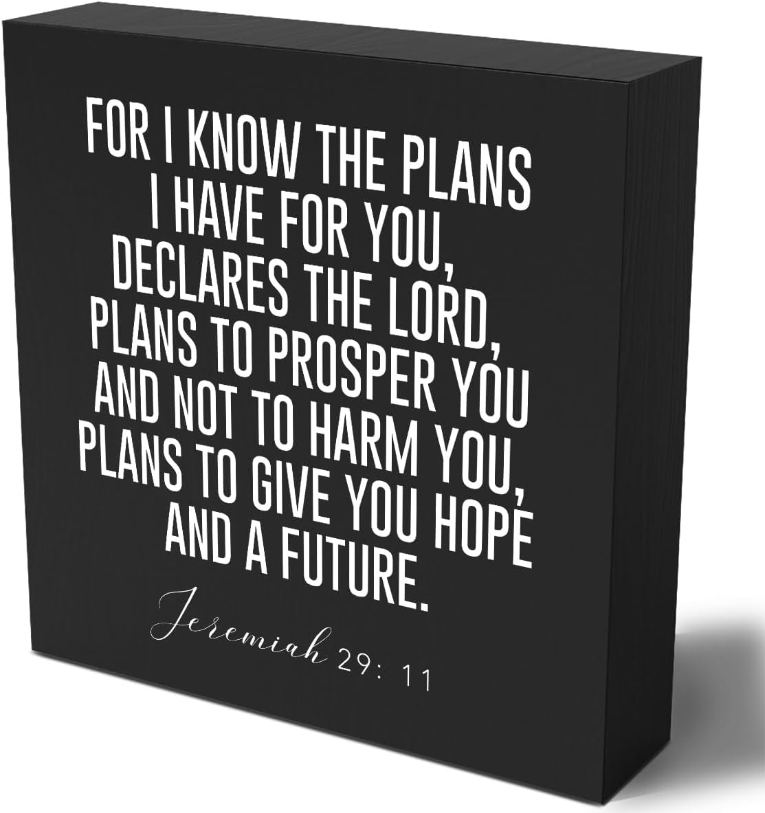 Christian Decor Wood Sign Desk Decor Rustic Motivational Bible Verse Jeremiah 29:11 Black Wooden Box Sign for Home Office Living Room Church Kitchen Bedroom Table Shelf Religious Gifts