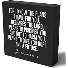 Christian Decor Wood Sign Desk Decor Rustic Motivational Bible Verse Jeremiah 29:11 Black Wooden Box Sign for Home Office Living Room Church Kitchen Bedroom Table Shelf Religious Gifts