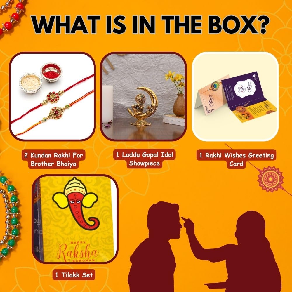 Collectible India Rakhi Gift for Brother Bhai Combo Rakshabandhan Gift - Rakhi for Brother Bhai Men Boys - Baby Krishna Idols Statue, Greeting Card Home Decoration Items (M2- Set of 2 Rakhi) 2