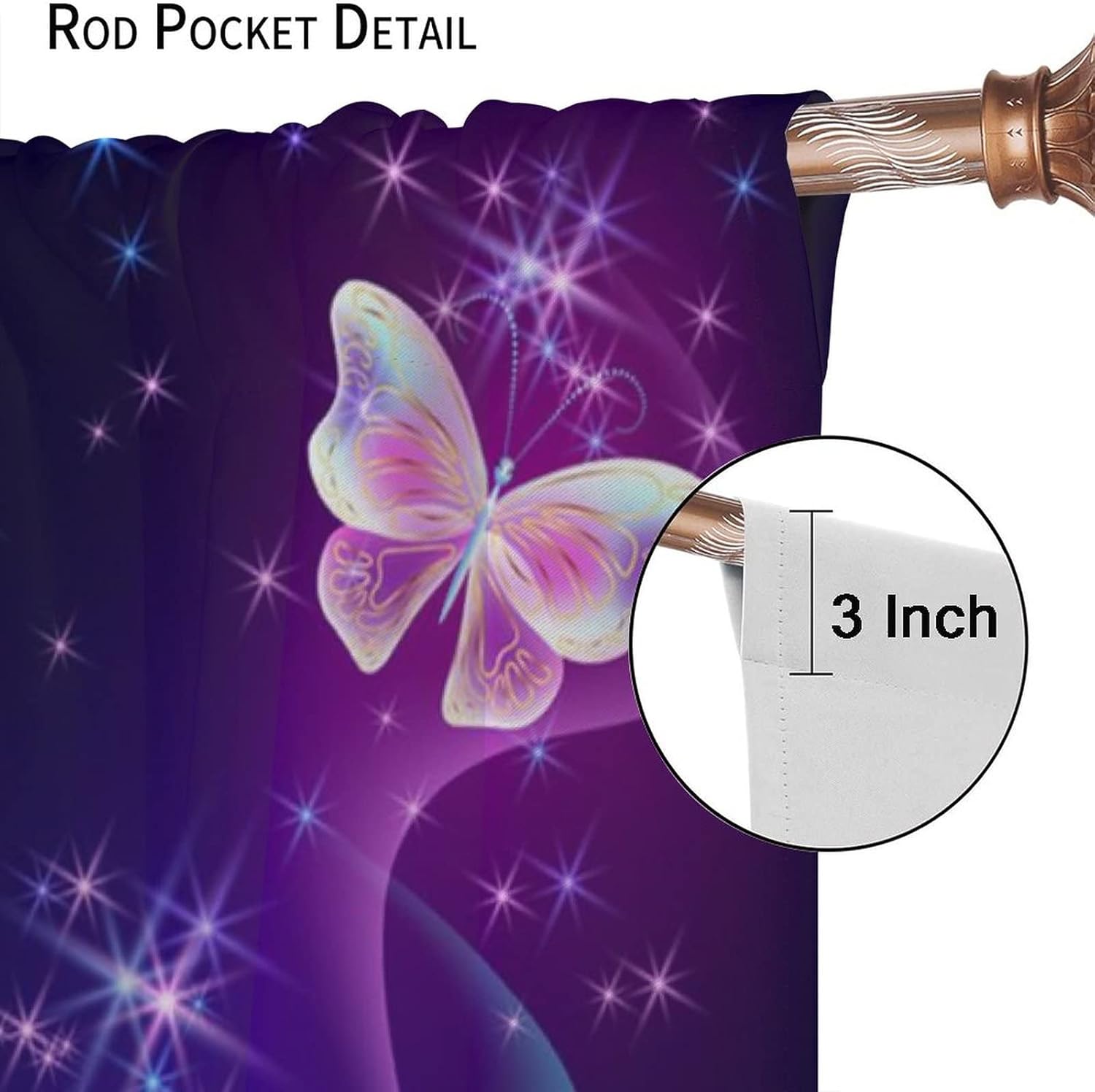 Butterfly Window Curtains,Pink Purple Butterfly Shining Light Blackout Rod Pocket Thermal Drapes Window Treatments for Boys Girls Bedroom Living Room Decor W42xL54in