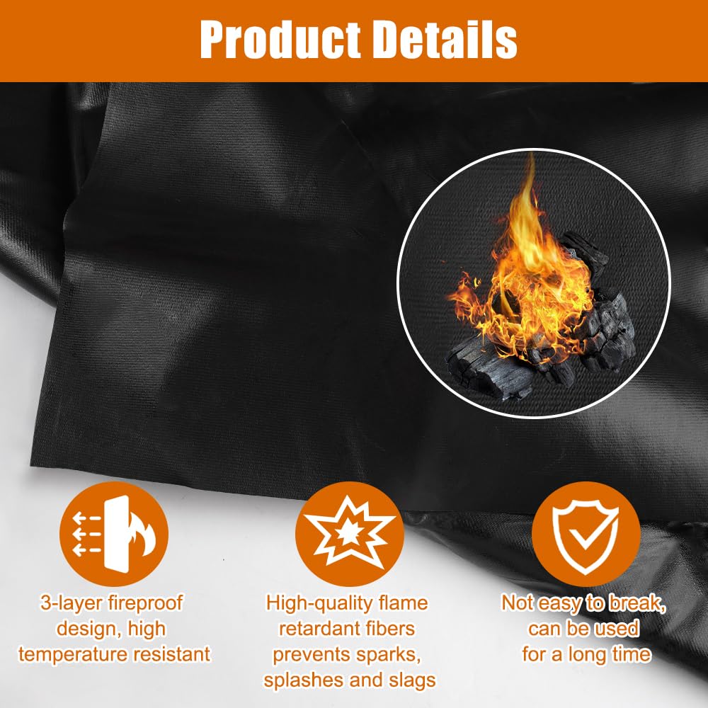 Alfombra Ignifuga, 120×100cm Reutilizable Alfombra Barbacoa Exterior, Alfombra Ignifuga Barbacoa, Alfombra de BBQ Antideslizante Resistente, para Barbacoas, Suelo, Chimenea, Césped y Camping