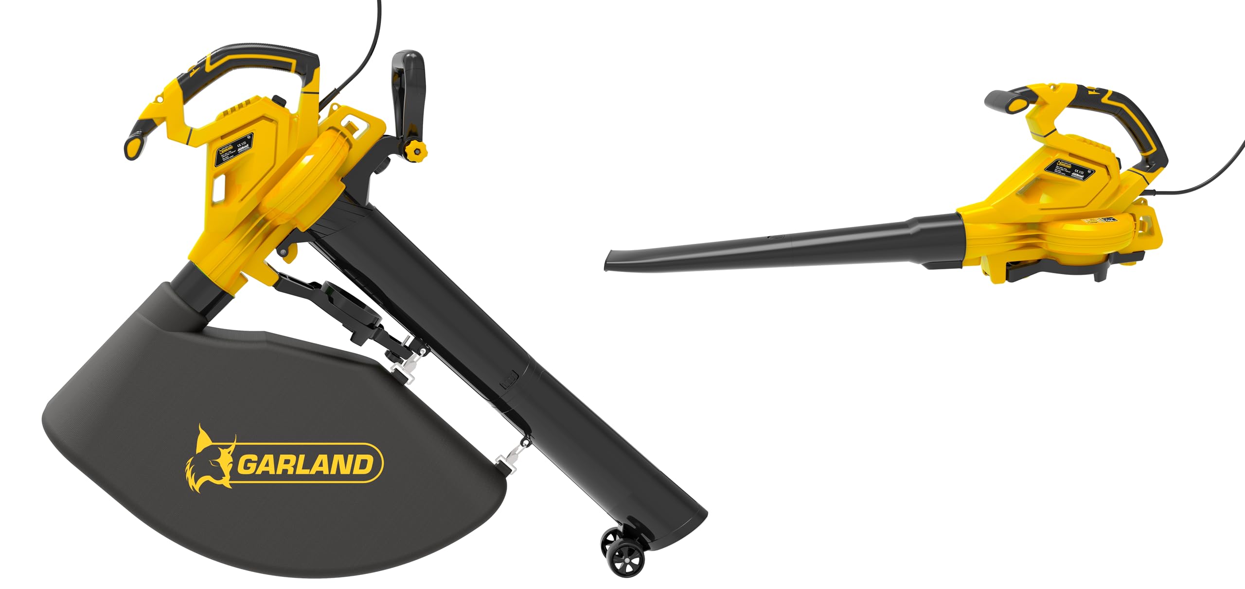 GARLAND Gas 339 E-V24 - Soplador Aspirador triturador eléctrico 3000W, 3 en 1, caudal 14 m³/min, Velocidad 320 km/h, con Saco de Recogida