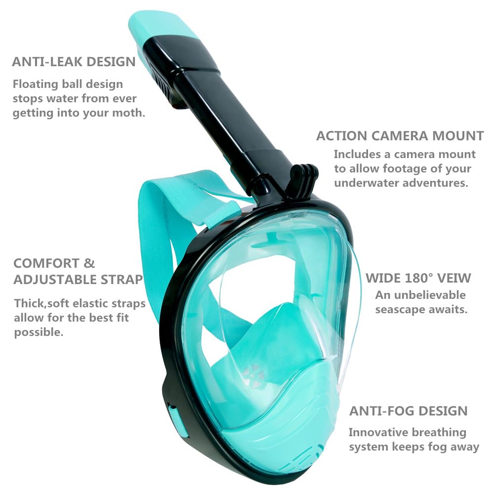 Wsobue Maschera Subacquea, Maschera da Snorkeling per Adulti,Visuale Panoramica 180° Design Pieno Facciale e Compatibile con Videocamere Sportive Maschera per Immersioni