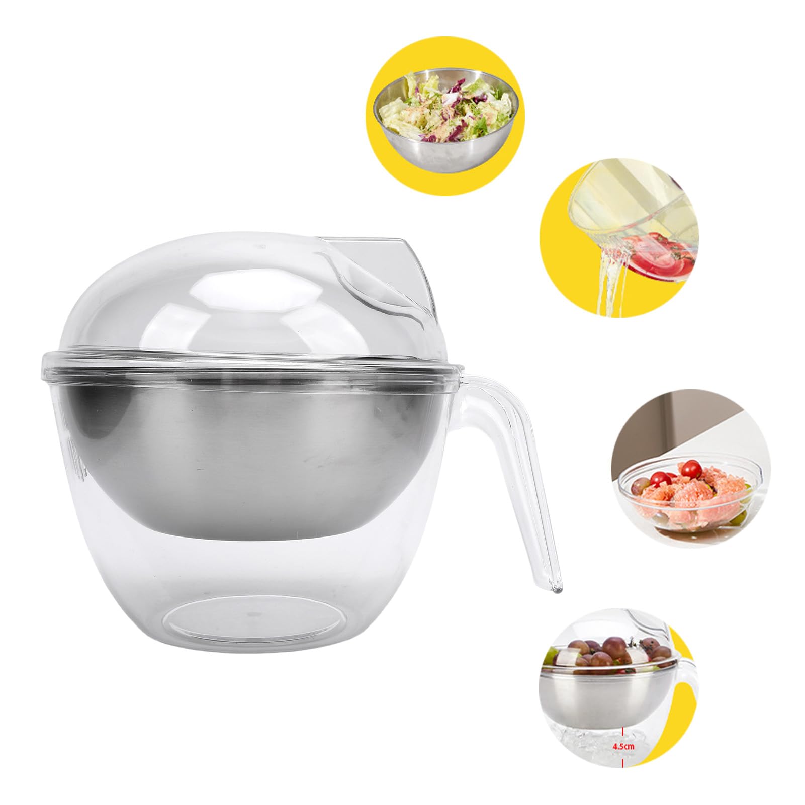 Set di Insalatiere Ghiacciate con Coperchio per Insalate e Verdure Fresche Refrigerate in Acciaio Inossidabile e Materiali PC 2 Pezzi