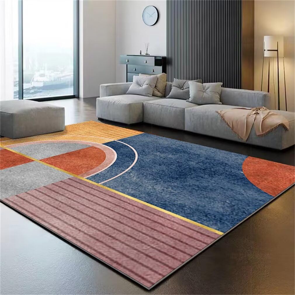 Tapis salon XXL bleu 200x300cm moderne et lavable pour chambre ado