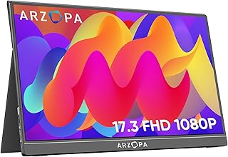 ARZOPA Portable Monitor, 17.3'' 1080P FHD HDR IPS Laptop Computer Display HDMI USB C Game Monitor, Eye Care External Monitor with Dual Speakers Smart Cover for Xbox PS4 Switch PC Phone Mac - A1 MAX