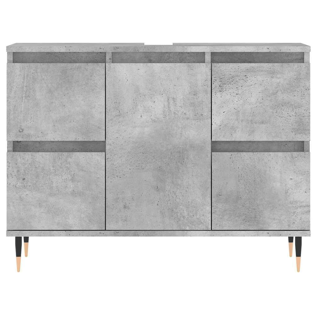 Mueble de Baño en Madera de Ingeniería Gris Hormigón 80x33x60 cm con 4 Cajones y Compartimento, Armario de Almacenaje con Puerta Ajustable y Patas de Hierro para Estabilidad,