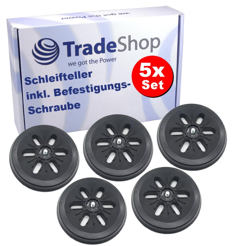 5 x Trade-Shop 6-otworowy talerz szlifierski na rzep, talerz podporowy, średnica 150 mm, w zestawie śruba M8, kompatybilna z szlifierką mimośrodową Bosch GEX 150 AC, PEX 420 AE
