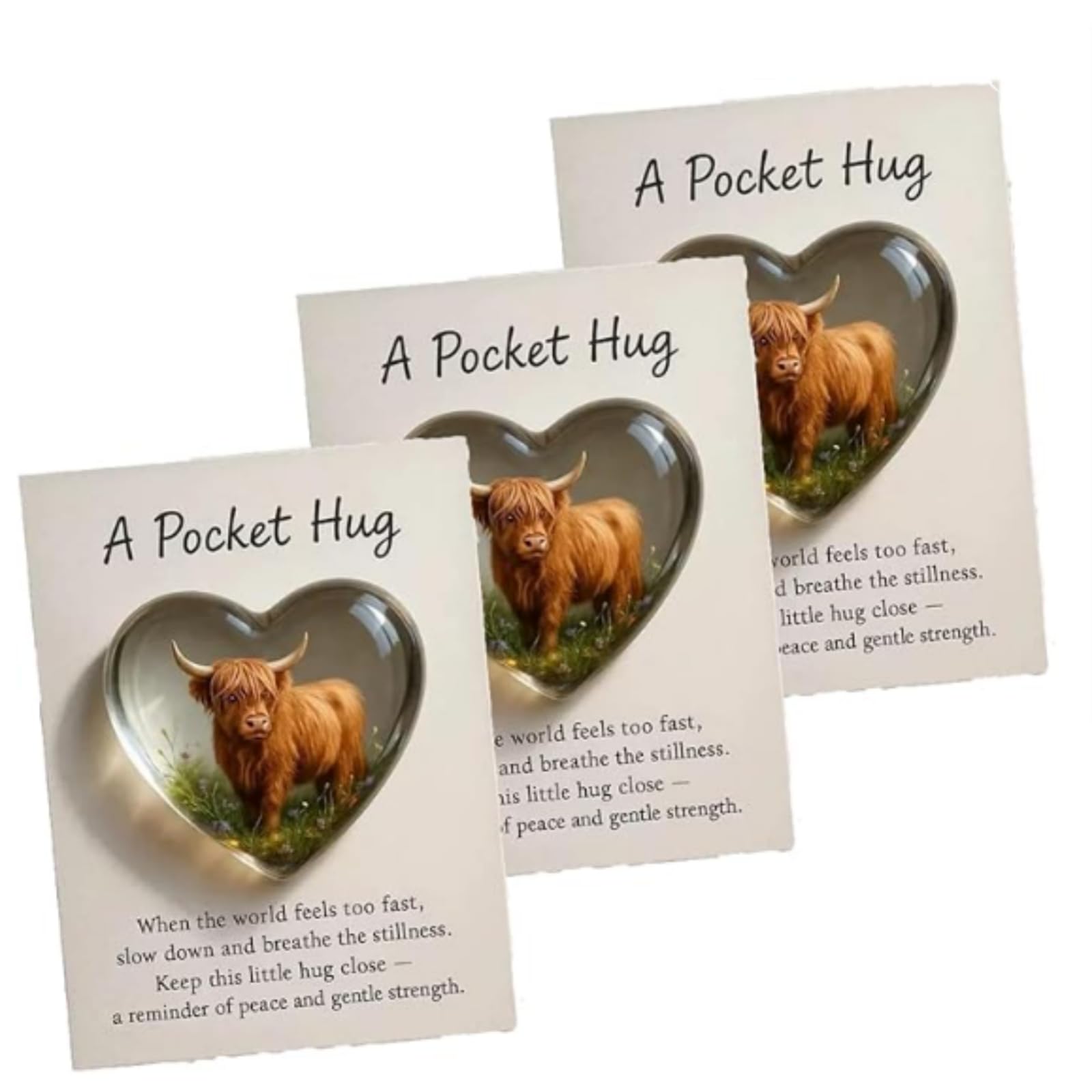 Hemoravoma A Pocket Hug Highland Cow, Heart Highland Cow Token, Heart Shaped on Resin Emotional Support Gift with Inspirational Card, Encouragement Gift for Friends, Family, Student (3)