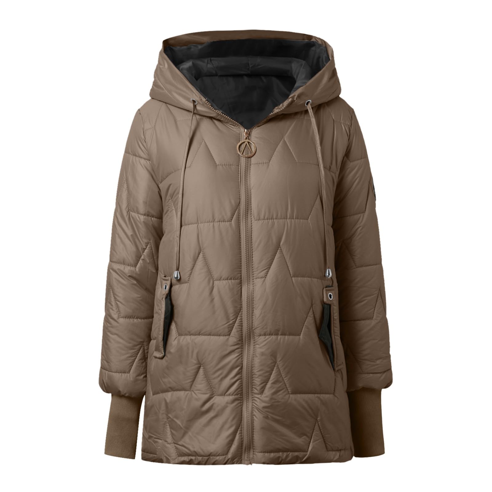 Generico Piumino Invernale di Media Lunghezza da Donna con Cappuccio, Caldo, Taglie Forti Giacca Lunga in Piumino con Cerniera Cappotto Trapuntato Spesso per l'Uso all'Aperto in Inverno