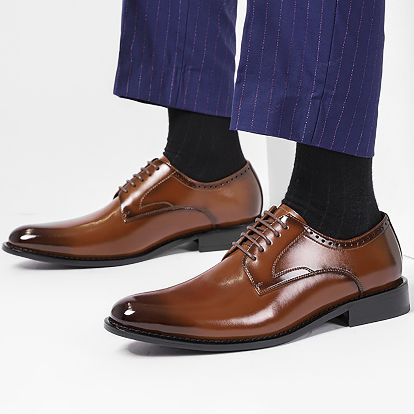 QAXZESA Richelieus Homme En Cuir Véritable - Chaussures De Ville Élégantes à Lacets, Style Classique Derby Mariage Bureau, Marron Pointure 42